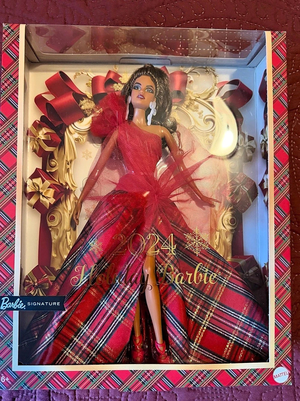Barbie 2024 Holiday Barbie Fashion Doll (Brown Hair) Fashion Doll in Red & Black